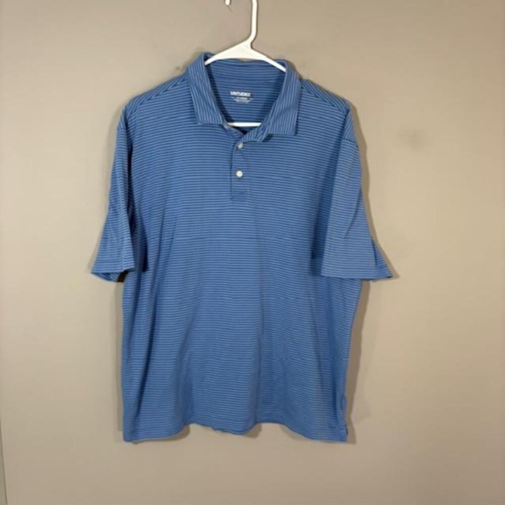 UNTUCKit Axios Polo Shirt Mens XL Blue Stripe Cotton Jersey Casual Top